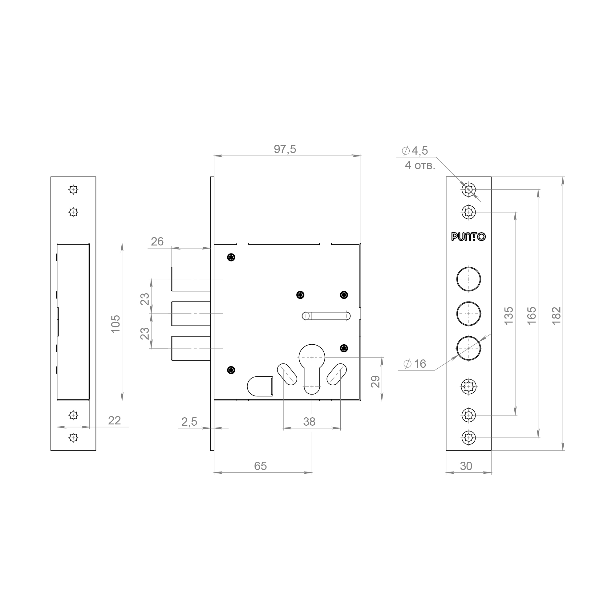 Корпус Punto (Пунто) врезного замка цилиндровый MDV30/C-65.00 CP хром тех.уп. - Вид 2