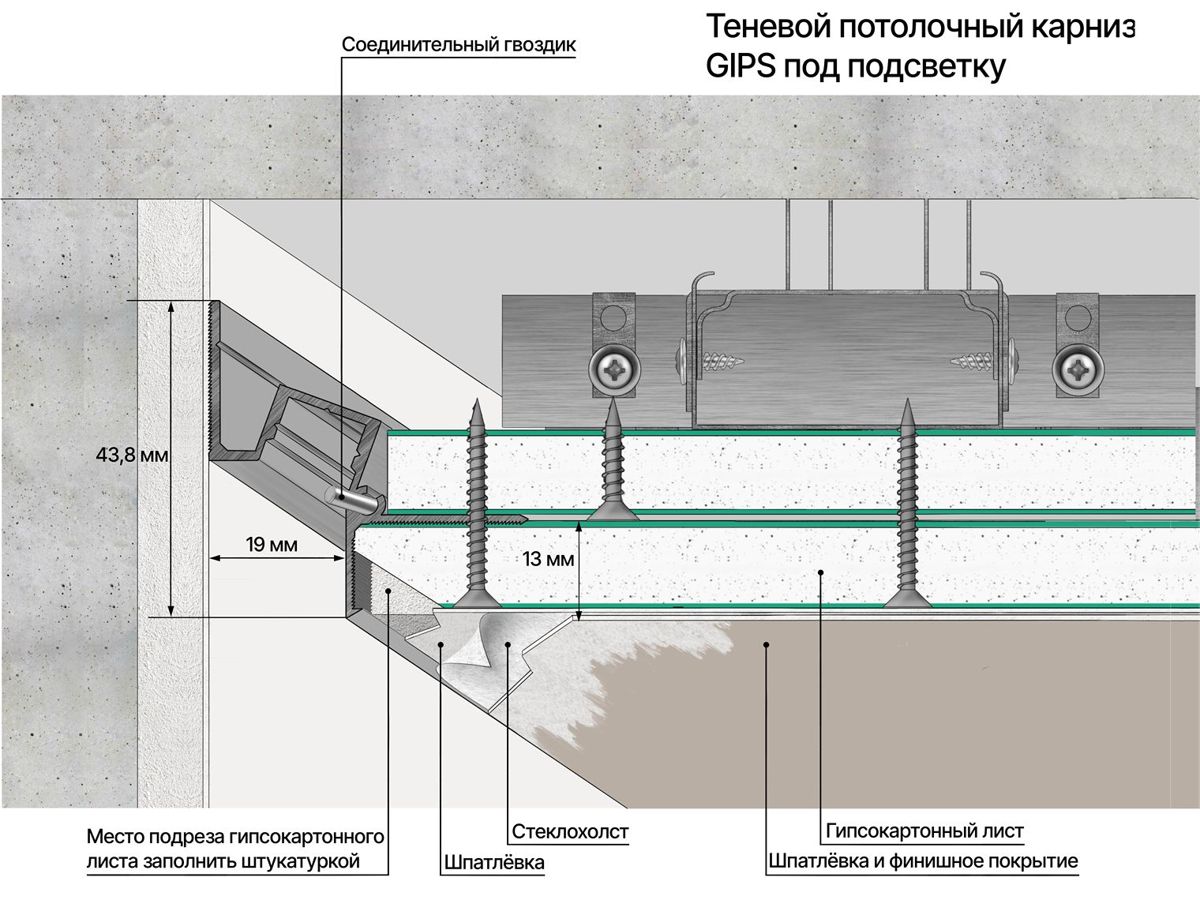 Теневой потолочный карниз LACONISTIQ GIPS под подсветку - Вид 23