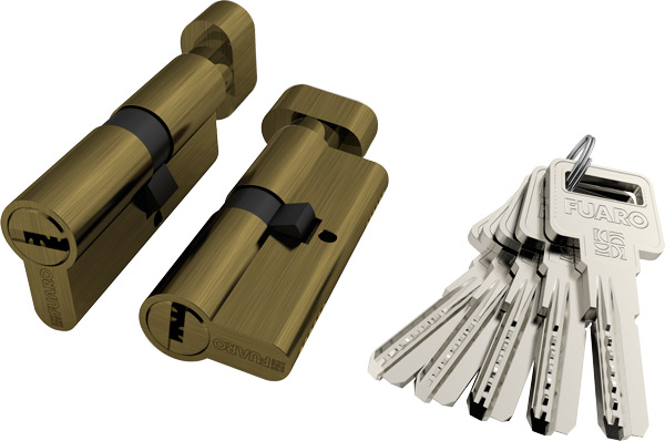 Цилиндровый Fuaro (Фуаро) механизм (R602/60) R6002Knob60(25+10+25) AB бронза 5Key с вертушкой