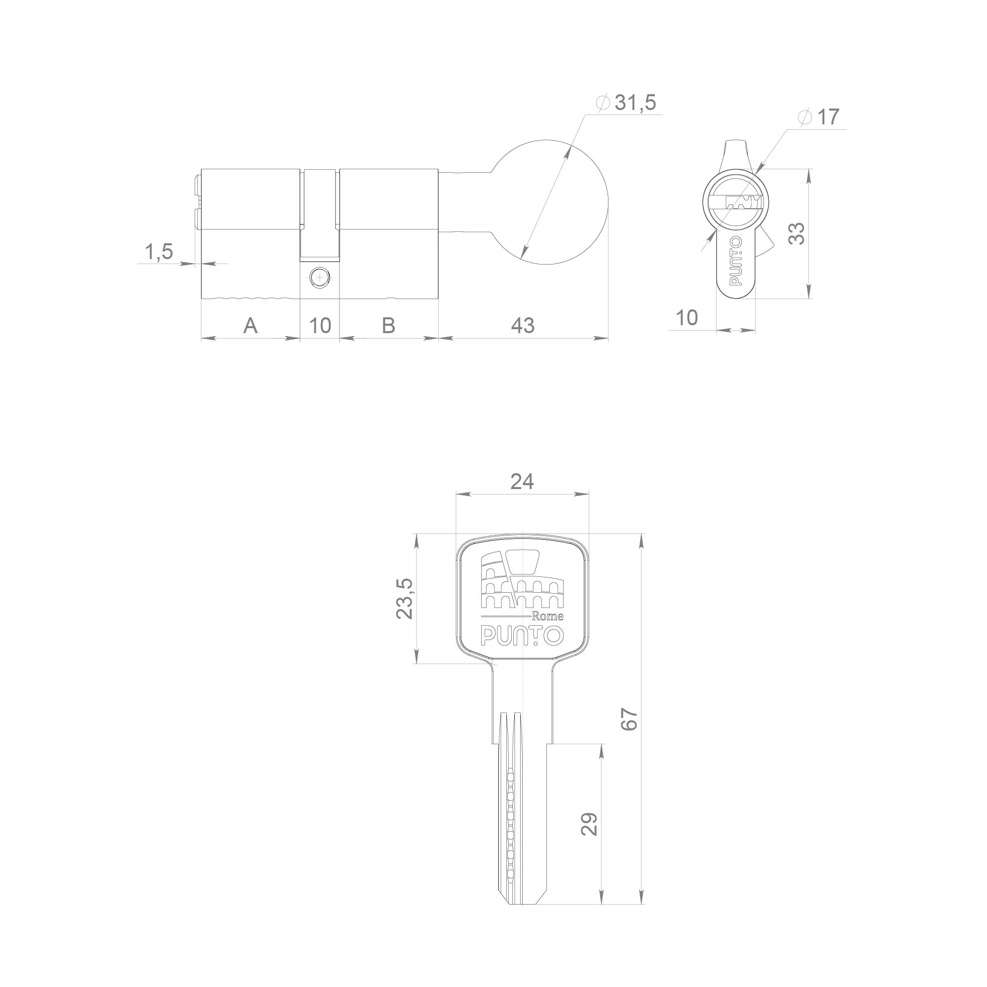 Цилиндровый Punto (Пунто) механизм Z3002Knob110(50+10+50) с вертушкой CP хром - Вид 2