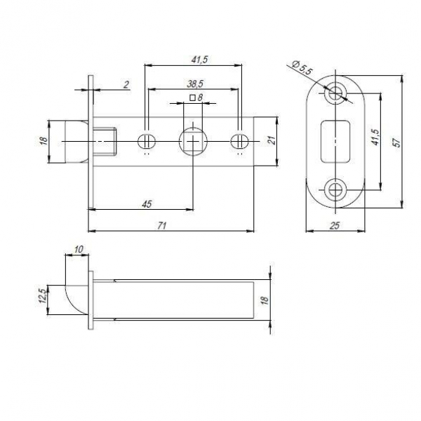 Защелка Punto (Пунто) PLASTPL45-R25 (PL45-R25) (врезная) SN мат. никель тех.упаковка без ответной планки - Вид 2